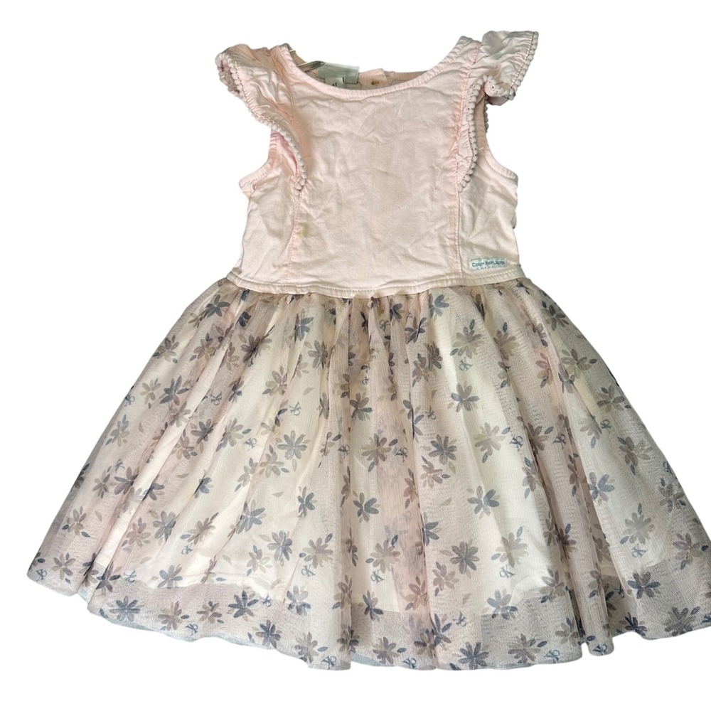 Calvin Klein Jeans Toddler Girls Pink Floral Tulle Dress 4T Coquette Balletcore